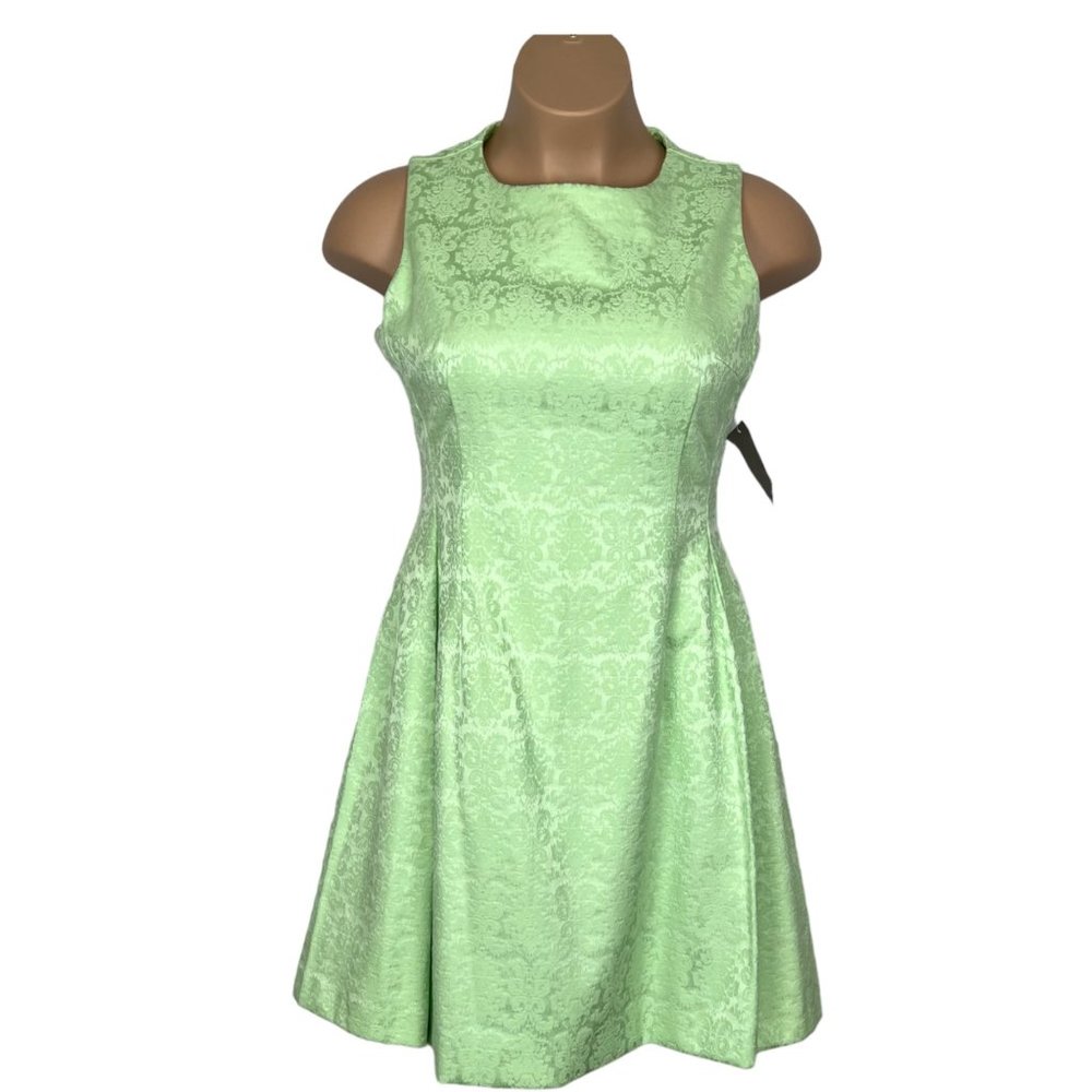 Eva Mendes Womens Maria Mint Green Dress Jacquard Fit Flare Sleeveless size 14